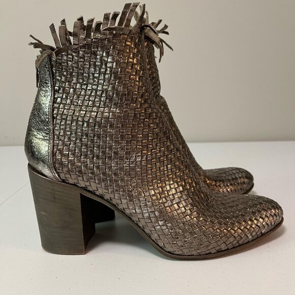 Strategia Womens Woven Leather Fringe Metallic Ankle Boots Size 39 (US 9) - Picture 10 of 12